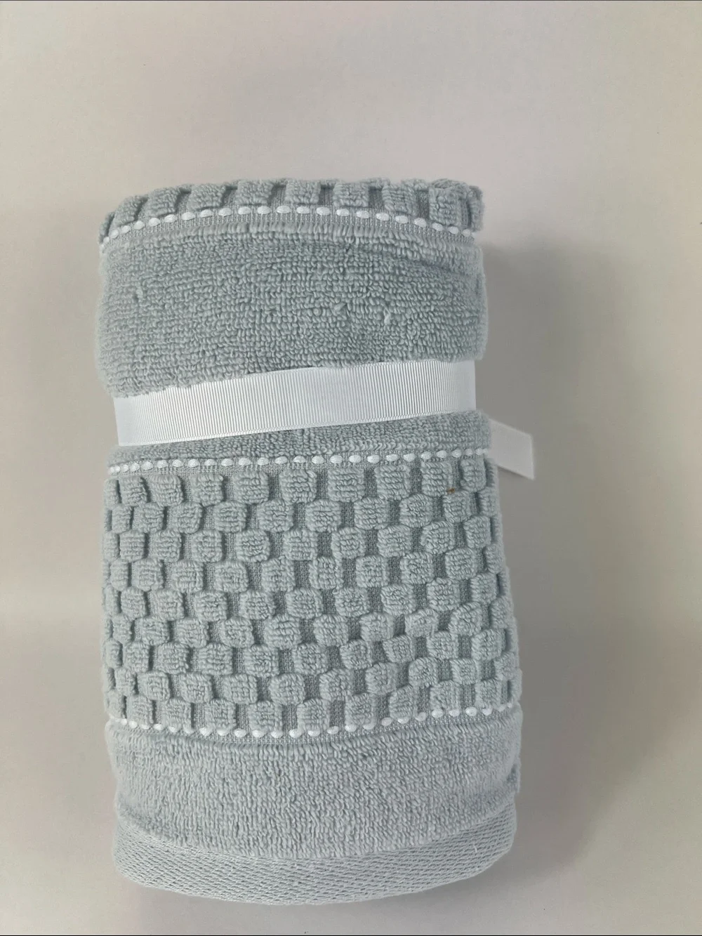 DKNY Bath Hand Towels Light Blue Textured Plush Soft Cotton Quick Dry 2 Pc NEW